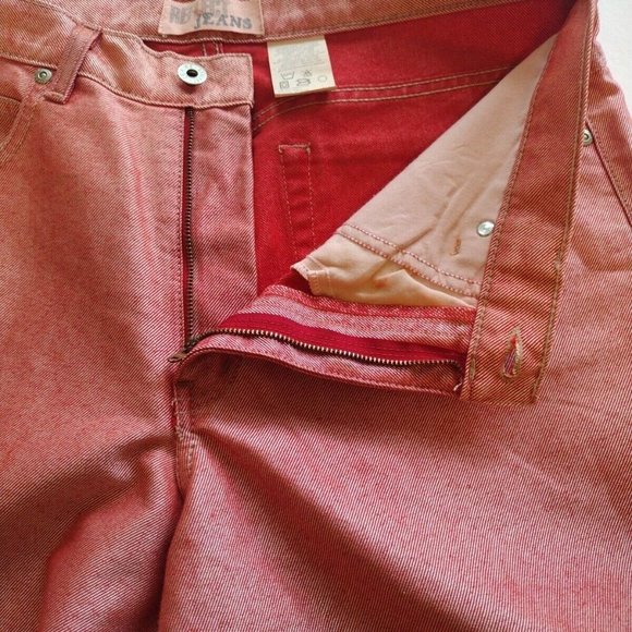 Vintage Reflect Jeans Womens 14 Salmon Pink Straight Wide Leg High Waisted - Picture 5 of 10